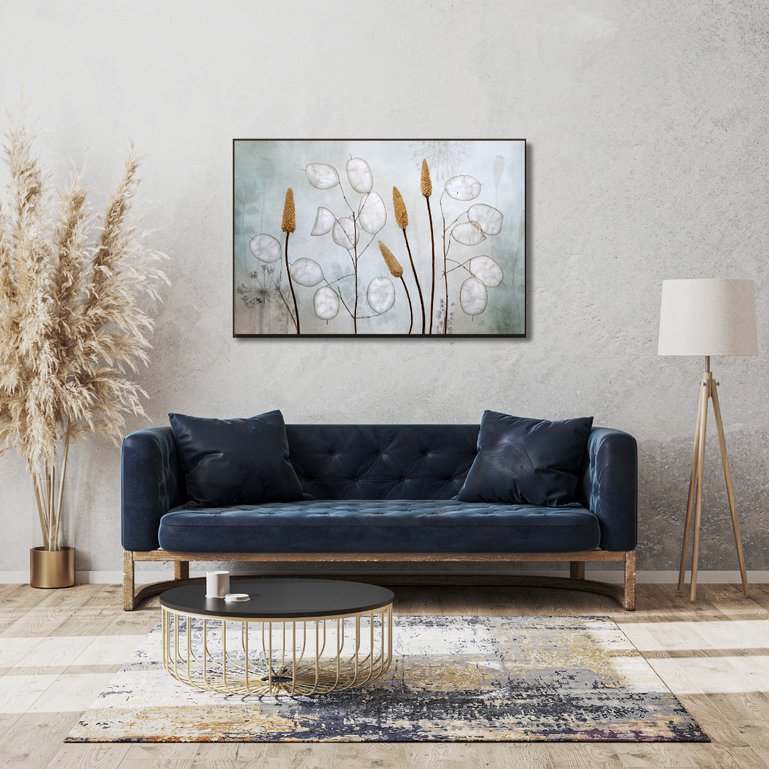 Floral art above sofa | framed canvas print | wallart.biz