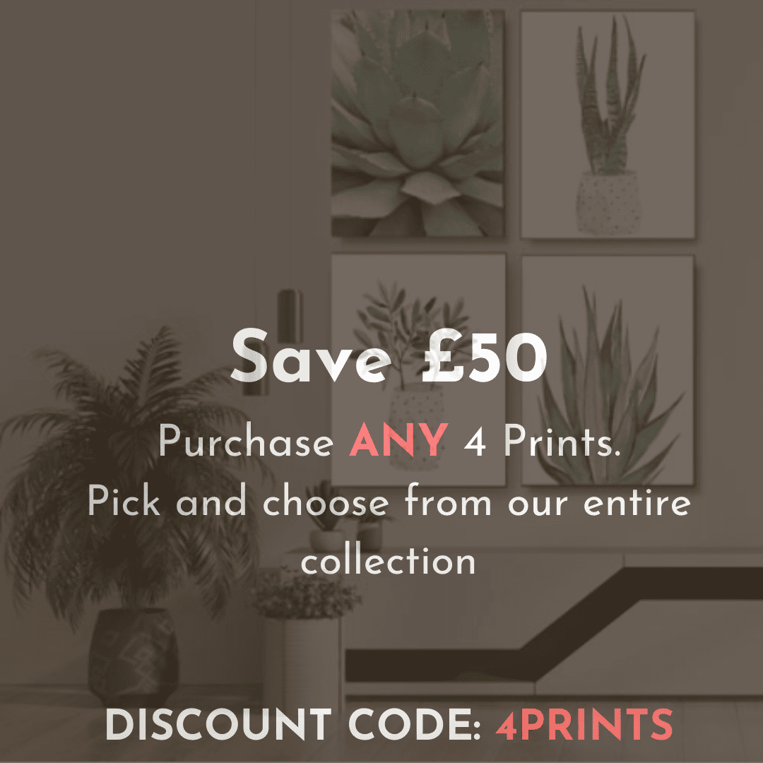 Save £50 when you buy 4 framed prints