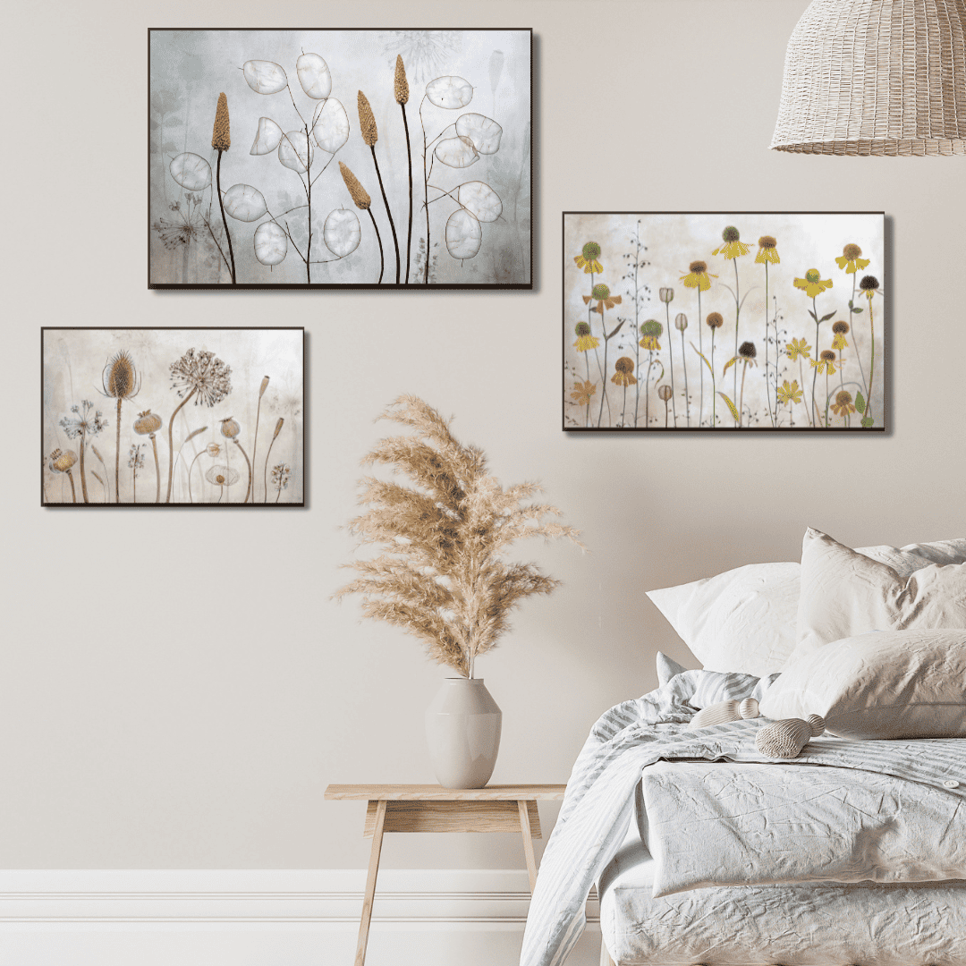 wildflowers 3 pc set above bed | framed wall decor | WallArt.Biz