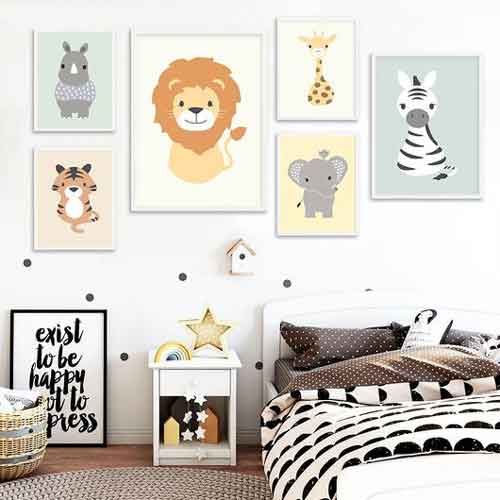 6 set of animal wall art nursery | kids room baby wild animals