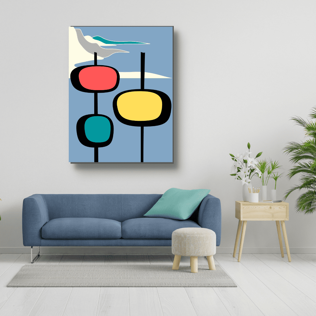 Colorful abstract shape art for above sofa- FREE USA SHIPPING - WallArt.Biz