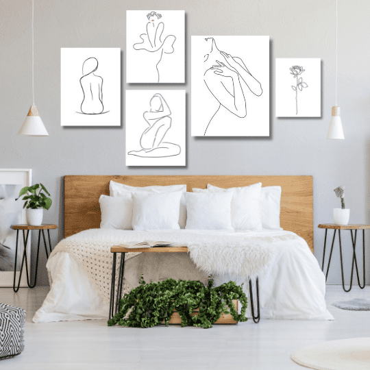 pencil sketch bedroom gallery wall art set | Free USA Shipping | wallart.biz