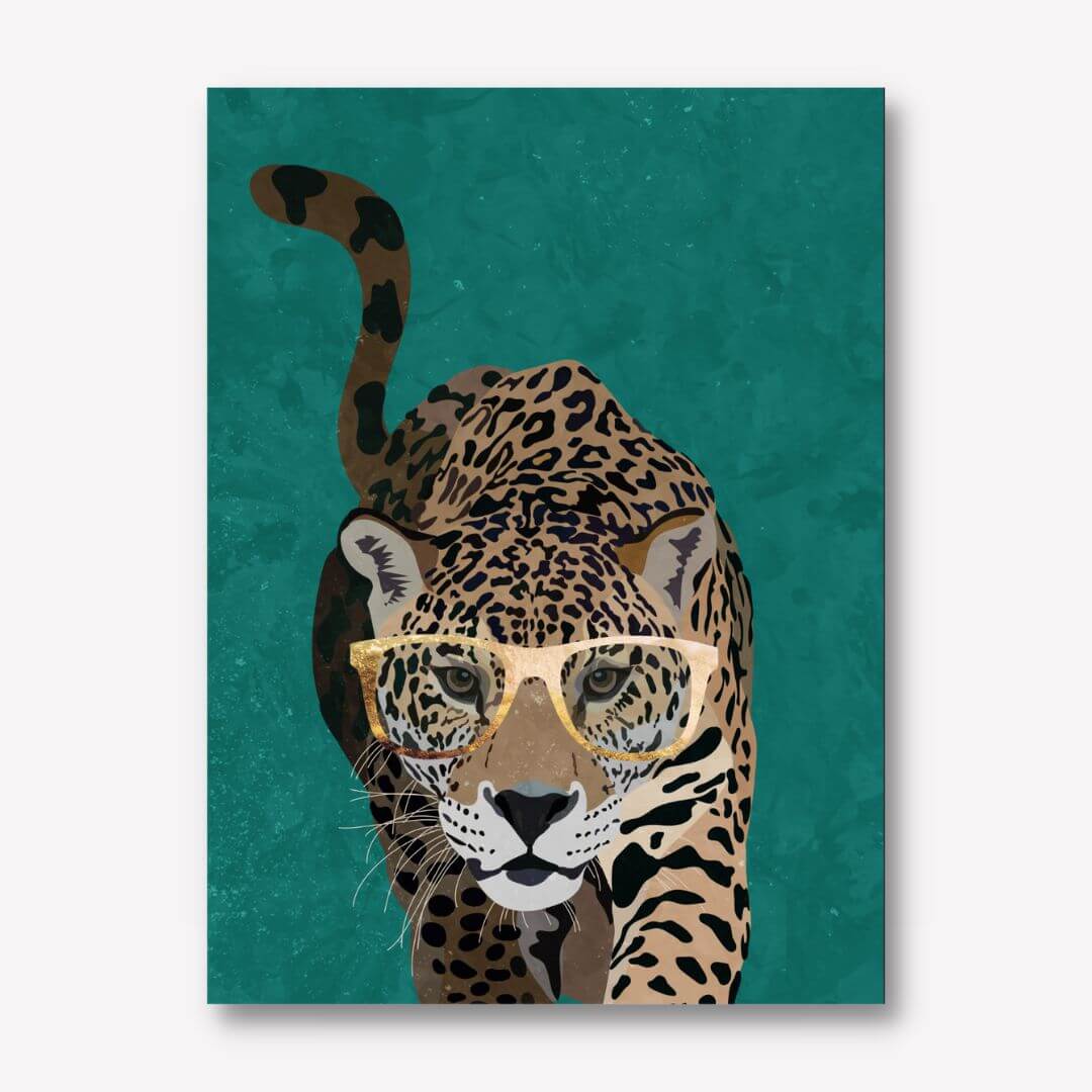Curious green leopard canvas print wall art by Sarah Manovski - FREE UK & USA SHIPPING - WallArt.Biz
