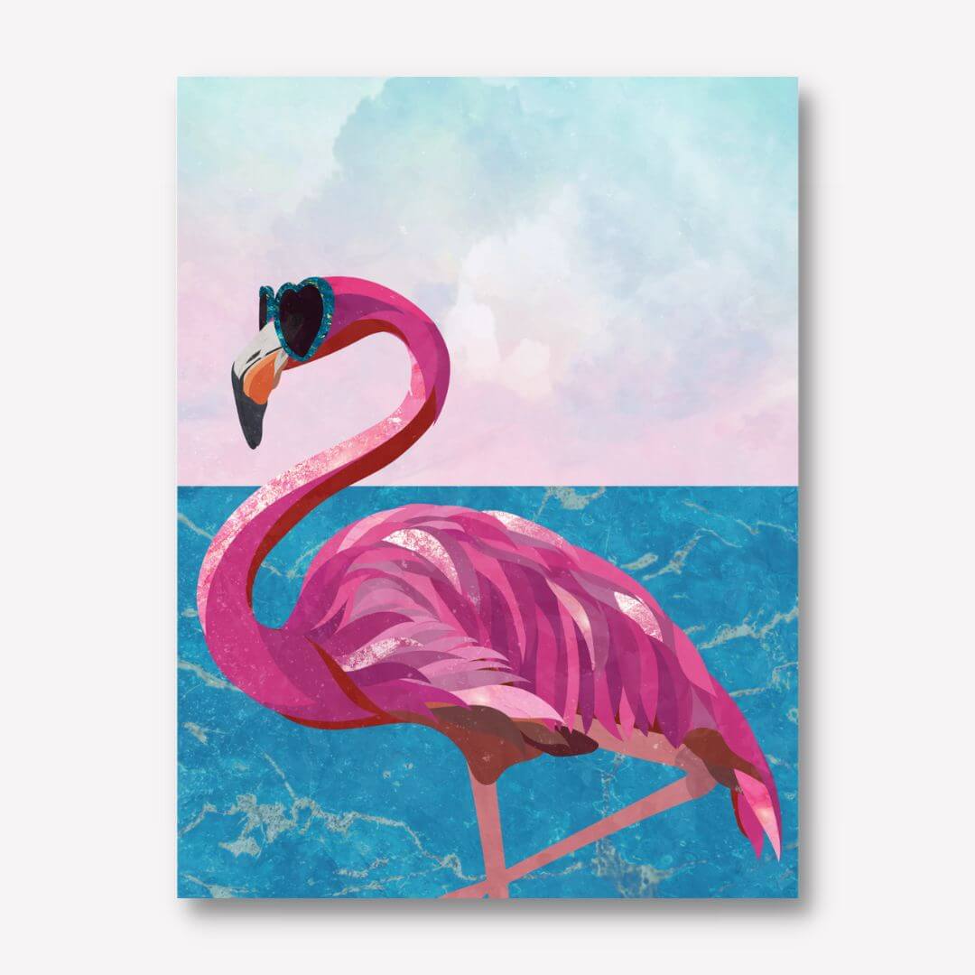 Flamingo goes to the beach by Sarah Manovski  - FREE UK & USA SHIPPING - WallArt.Biz