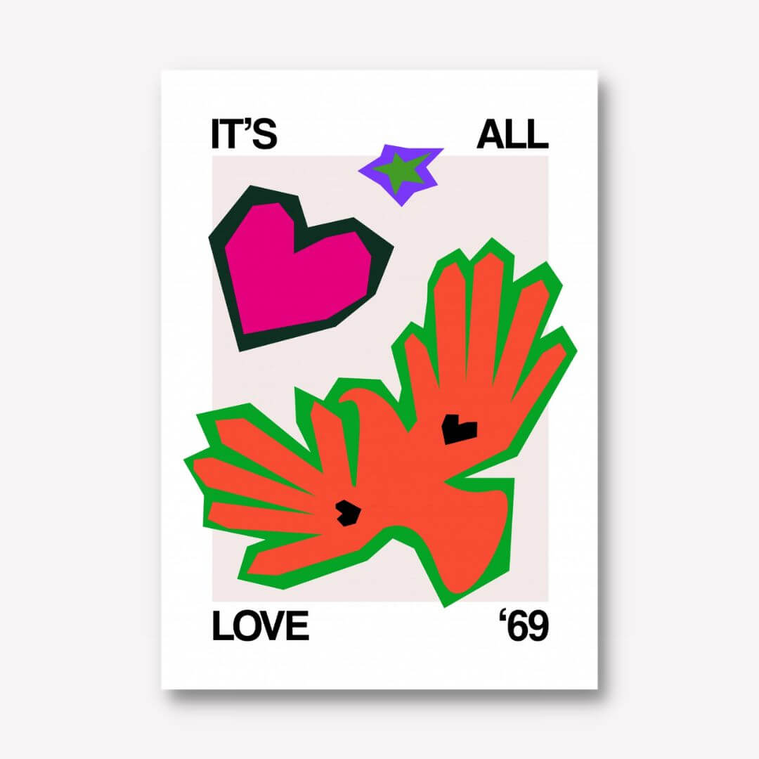 It&#39;s All Love &#39;69 Bird Orange By Frances Collett FREE UK &amp; USA SHIPPING - WallArt.Biz