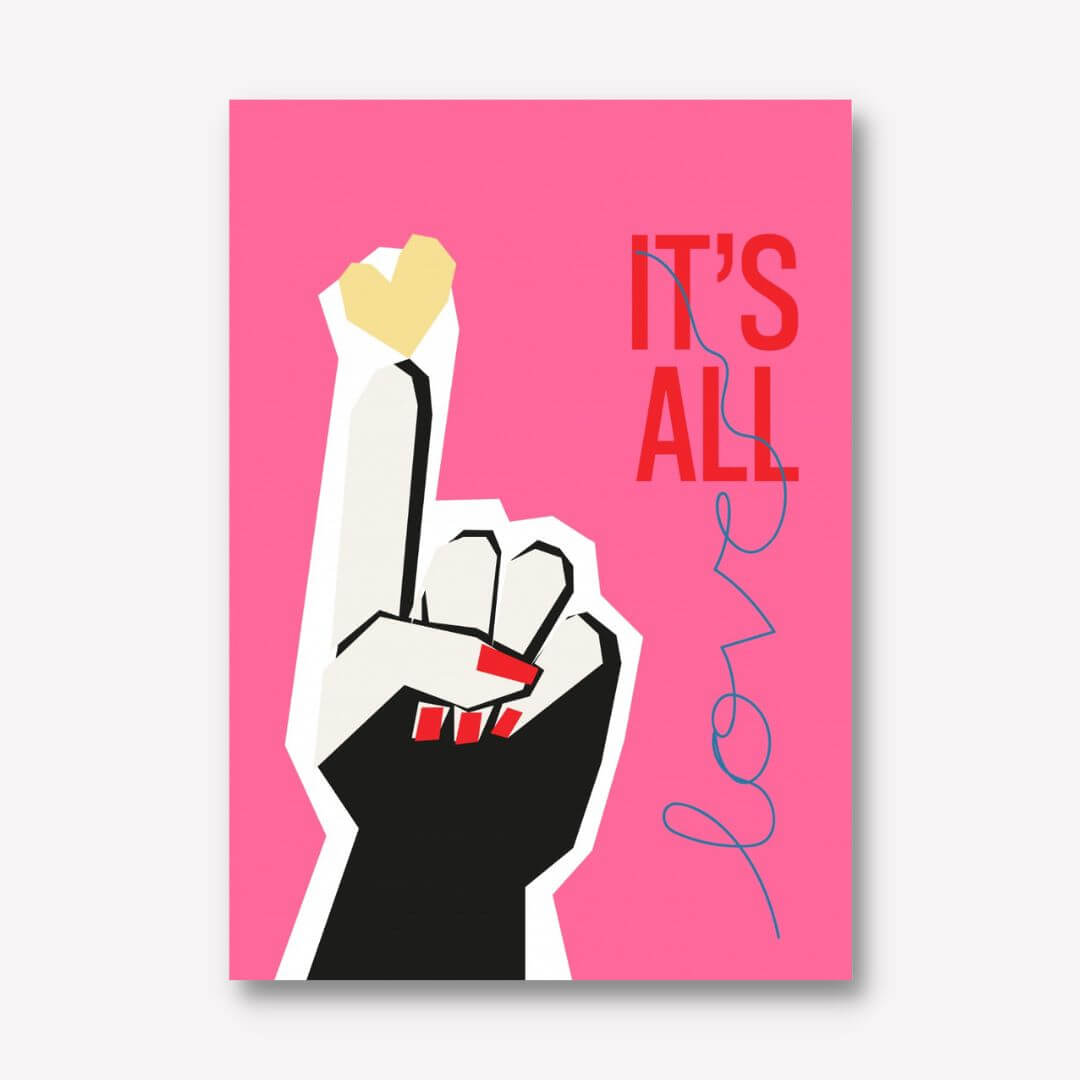It's All Love '69 hand pink By Frances Collett FREE UK & USA SHIPPING - WallArt.Biz