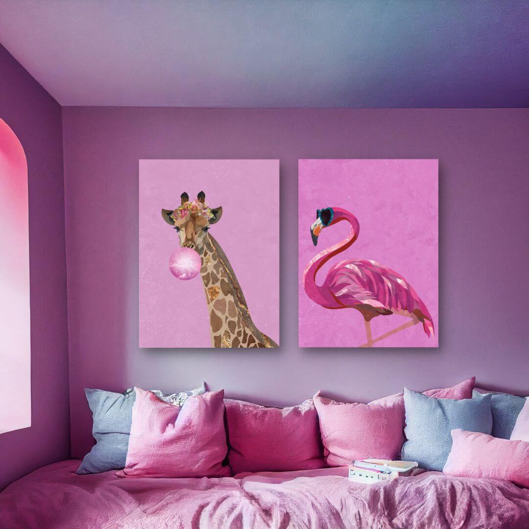Giraffe bubble gum canvas print wall art by Sarah Manovski - FREE UK &amp; USA SHIPPING - WallArt.Biz