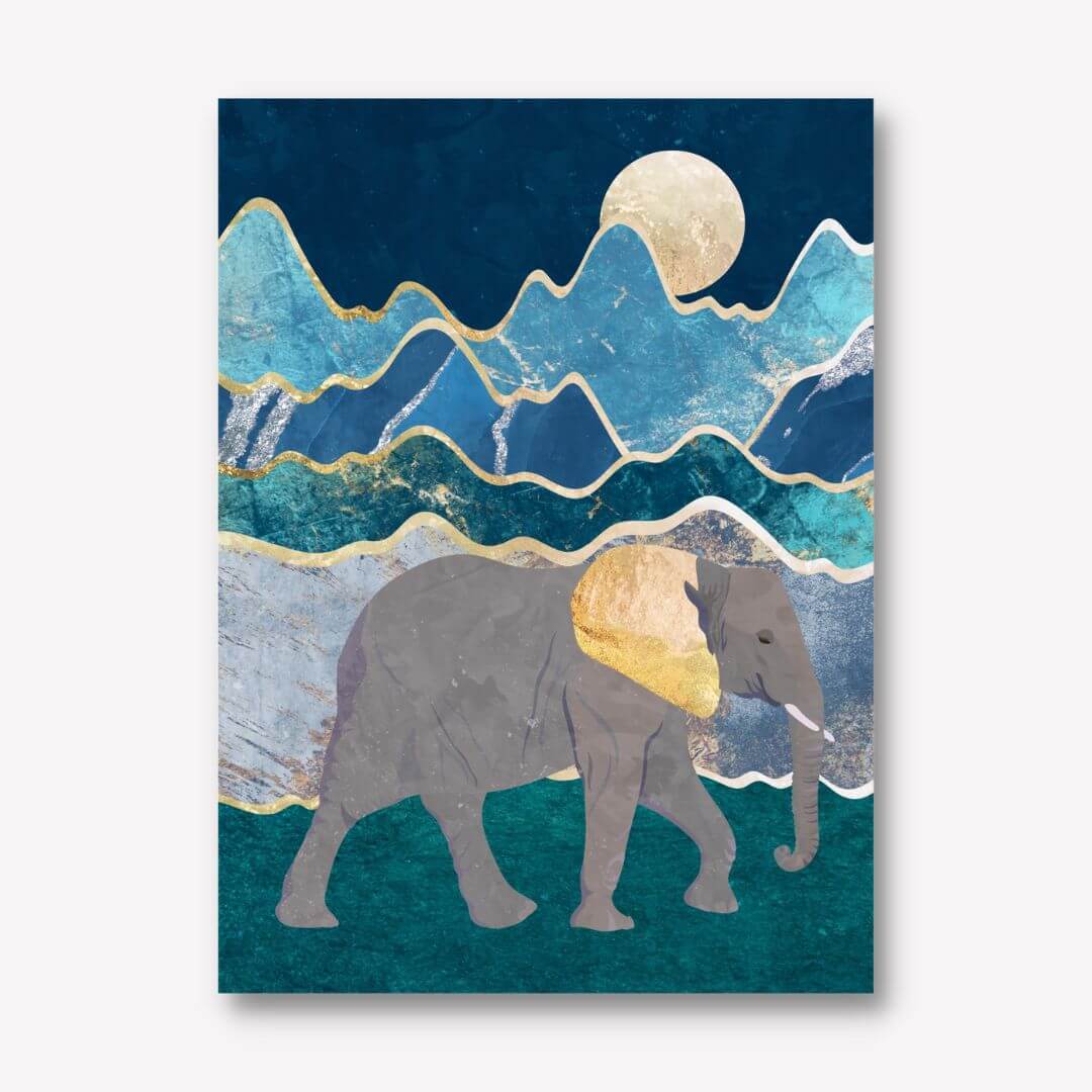 Metallic Elephant in the Moonlit Mountains By Sarah Manovski - FREE UK &amp; USA SHIPPING - WallArt.Biz