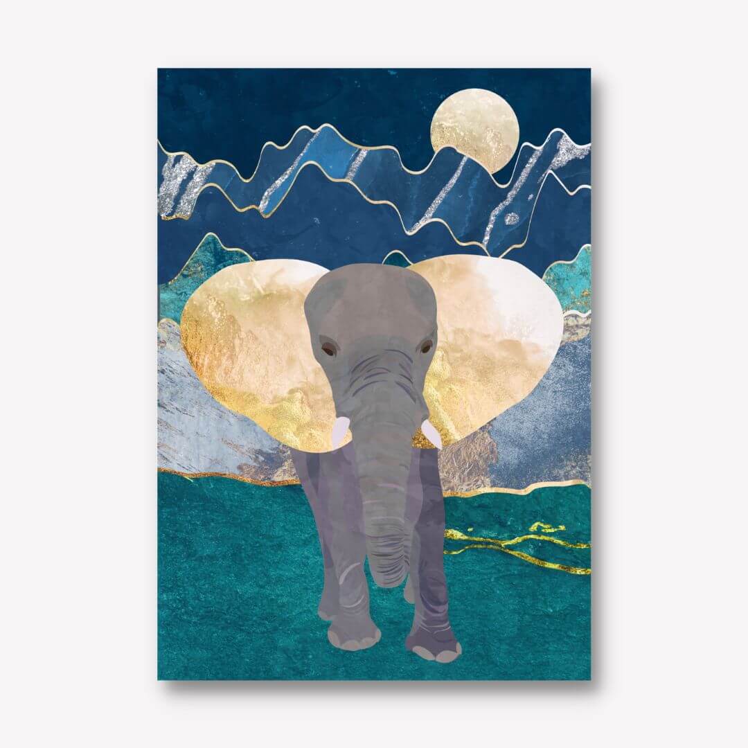 Moonlight golden elephant By Sarah Manovski - FREE UK &amp; USA SHIPPING - WallArt.Biz
