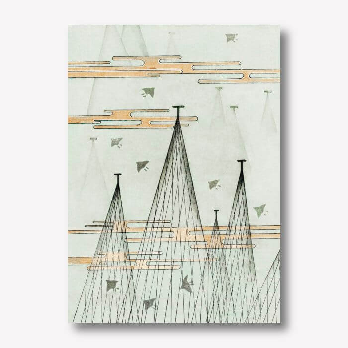 Skyscape with birds artwork flying by Watanabe Seitei | FREE USA SHIPPING | WallArt.Biz