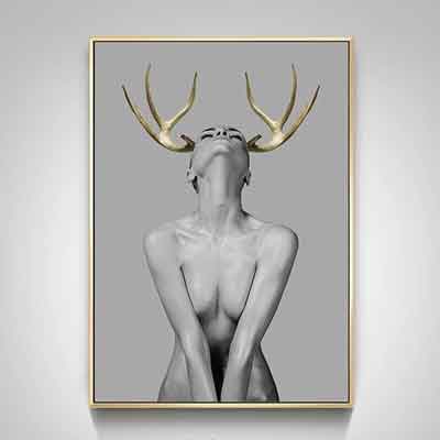 Bare skinned lady with Antlers Canvas Print