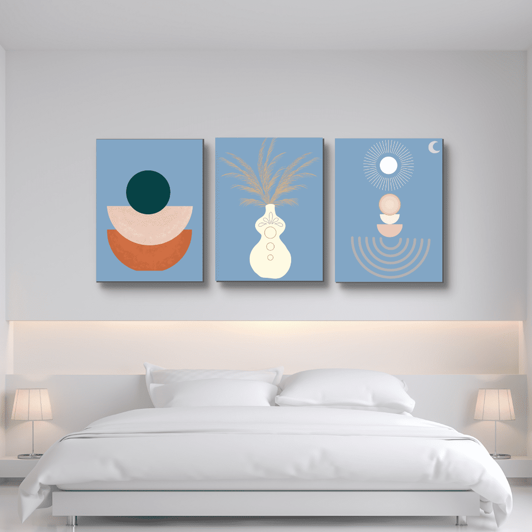 Blue Abstract Shapes bedroom Art| Free UK &amp; USA Shipping| WallArt.Biz