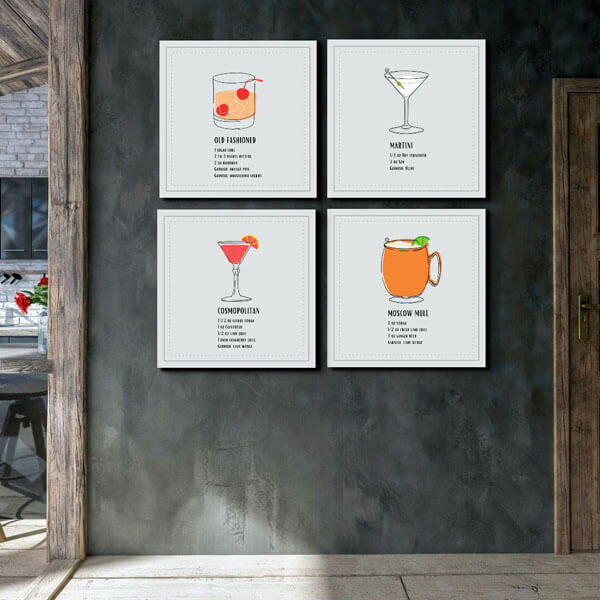 Old Fashioned, Martini, Moscow Mule and Cosmo Cocktail Wall Decor | FREE USA SHIPPING | www.WallArt.Biz