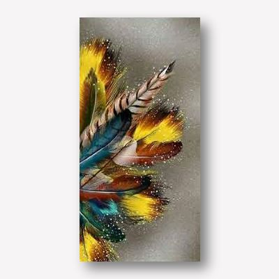 Large Living Room Wall Art | Golden Feathers on Gray Background