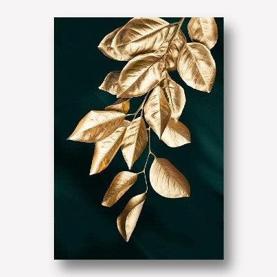 Gold Leaves Wall Art Set, Framed