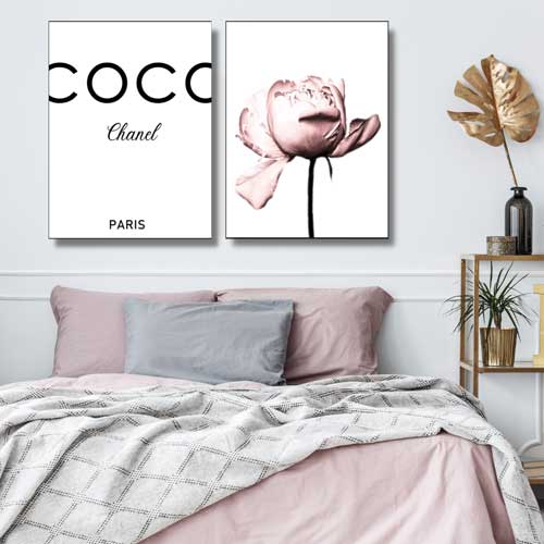 Coco Chanel & Pink Rose Canvas Art