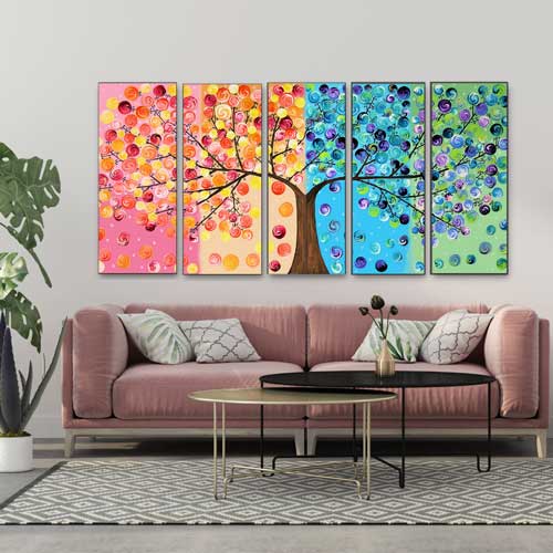 Tree Painting Wall Art | 5 Framed Panels