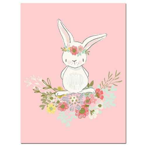 Pink rabbit nursery wall canvas 