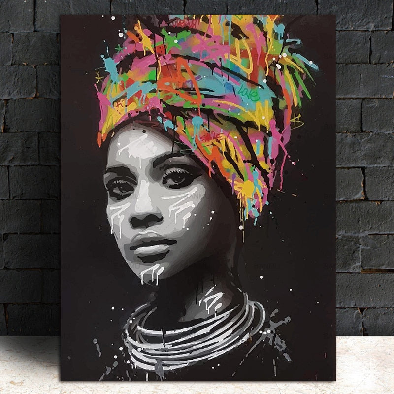 Woman headdress | black wall art | Free USA Shipping | wallart.biz