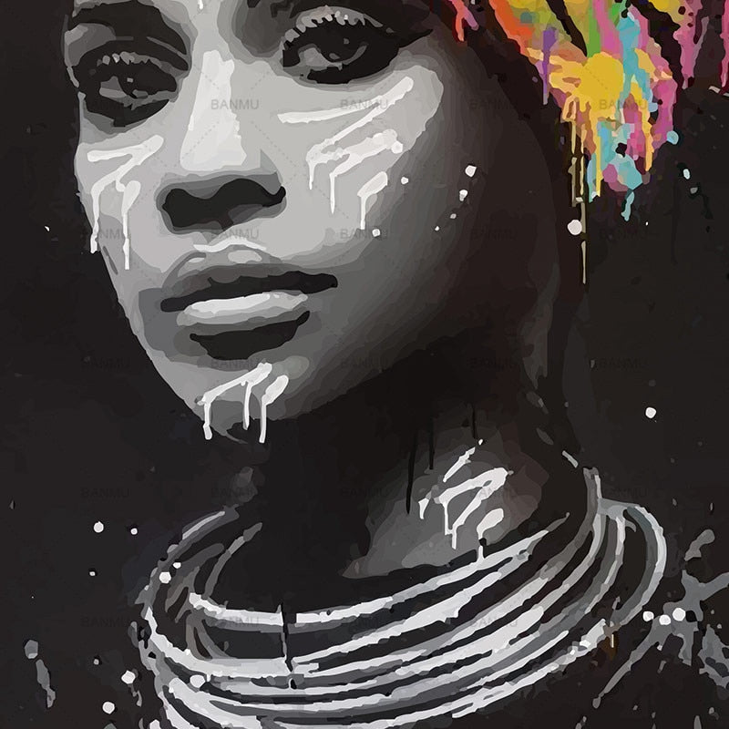 Woman in colorful headdress canvas print | Free USA Shipping | wallart.biz