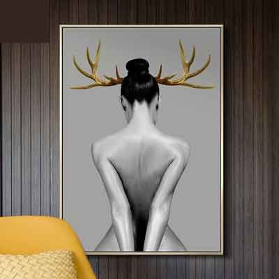 Bare skinned lady with Antlers Canvas Print
