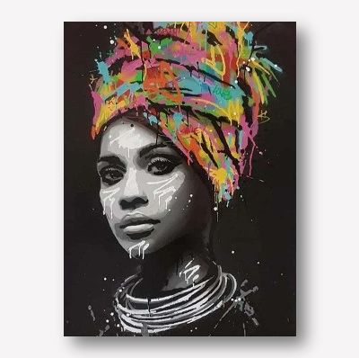 Black Woman Colorful headdress Artwork | Framed | wallart.biz